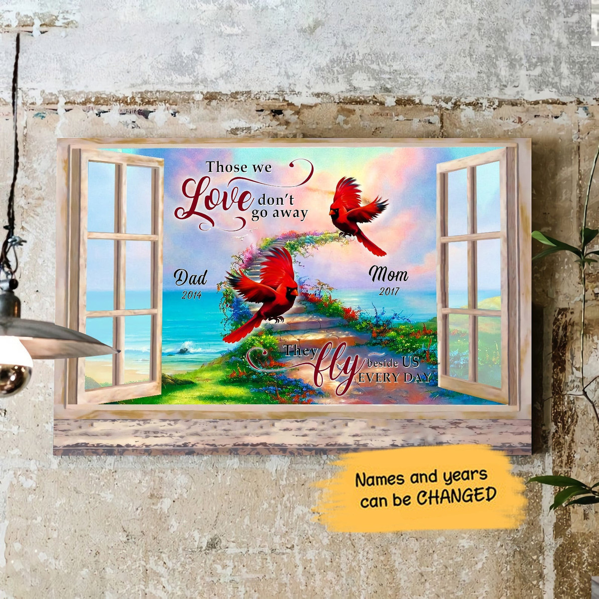 Cardinal Memorial 3D Window View Birds Lover Customized Personalized Gift Idea Gift Birthday Framed Prints, Canvas Paintings Wrapped Canvas 8x10