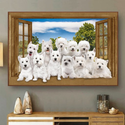 West Highland White Terrier 3D Window View Canvas Painting Art 3D Window View Dogs Lover Gift Idea Birthday Framed Prints, Canvas Paintings Framed Matte Canvas 8x10
