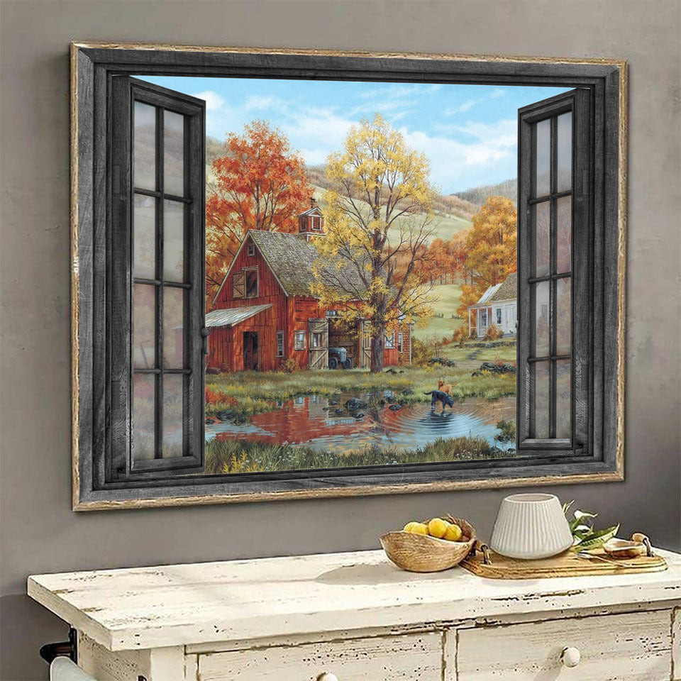 Labrador Puppies 3D Window View Wall Arts Painting Prints Peaceful Farm Ha0518-Tnt Framed Prints, Canvas Paintings Wrapped Canvas 8x10