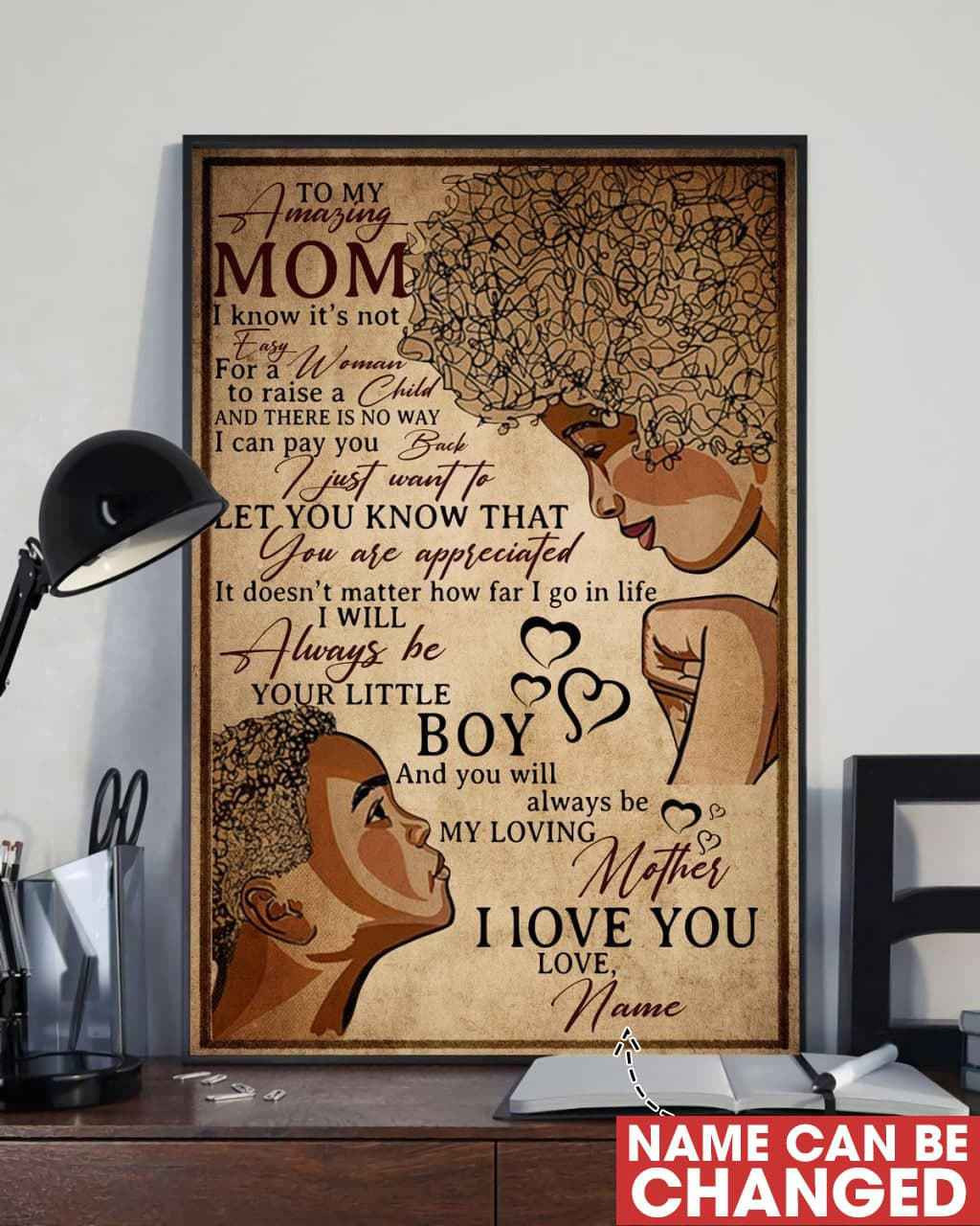 To My Amazing Black Mom Decor Personalized Painting Prints Gift Idea Mothers Day Framed Prints, Canvas Paintings Wrapped Canvas 8x10