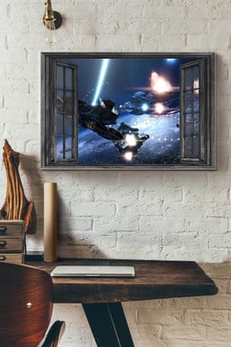 Vintage 3D Window View Gift Idea Ufo And Spacecraft Space War Decor Framed Prints, Canvas Paintings Wrapped Canvas 8x10