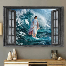 Jesus 3D Window View Canvas Painting Art Wall Decor Godfather Waves Christitan Inspirte Gift Idea Framed Prints, Canvas Paintings Framed Matte Canvas 8x10