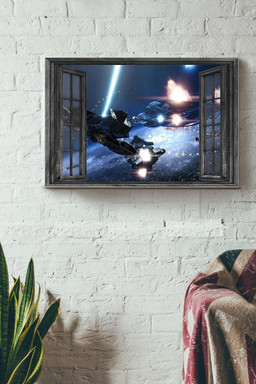 Vintage 3D Window View Gift Idea Ufo And Spacecraft Space War Decor Framed Prints, Canvas Paintings Framed Matte Canvas 8x10
