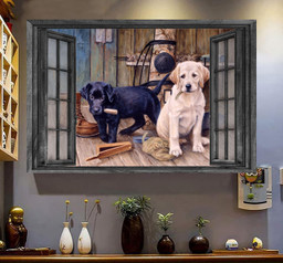 Labrador Puppies 3D Window View Painting Art Dog Lovers Gift Idea Framed Prints, Canvas Paintings Framed Matte Canvas 8x10