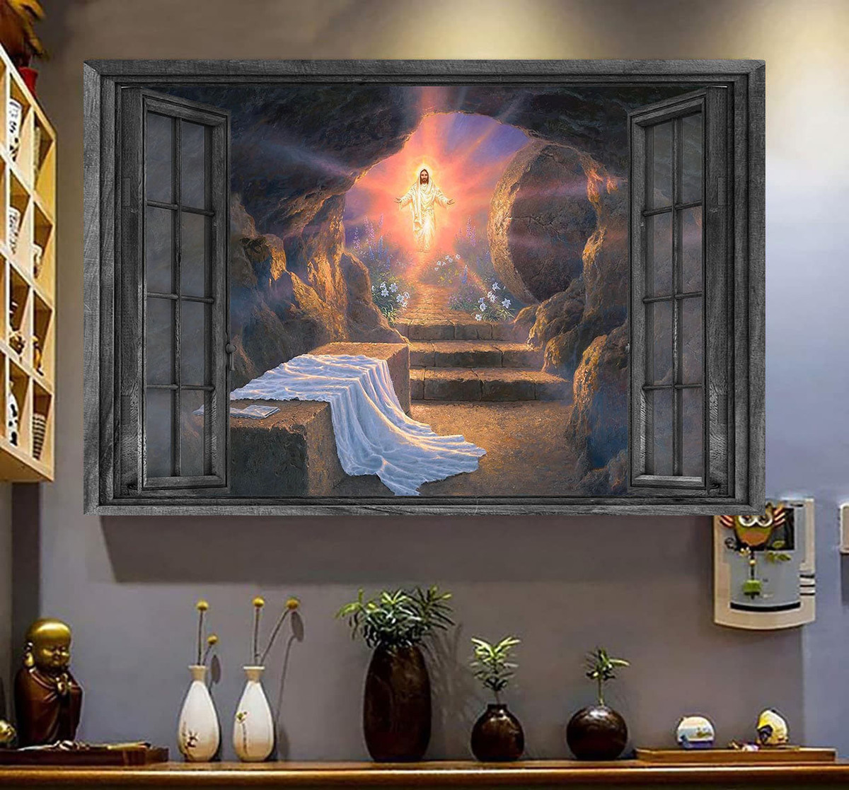 Jesus Cave 3D Window View Canvas Painting Art 3D Window View Easter Gift Idea Gift Birthday Gift Father Day Framed Prints, Canvas Paintings Wrapped Canvas 8x10