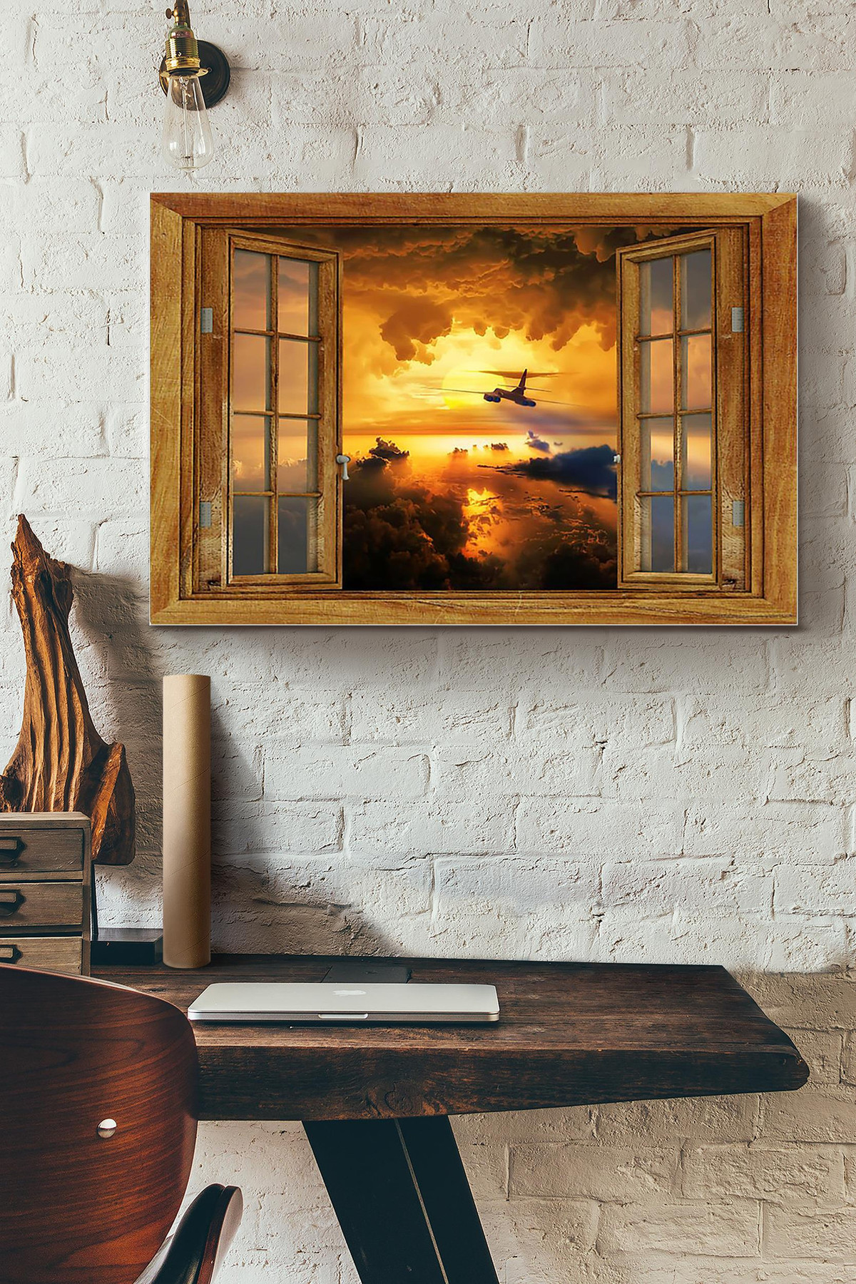 Vintage 3D Window View Gift Idea Airplane Decor Framed Prints, Canvas Paintings Wrapped Canvas 8x10