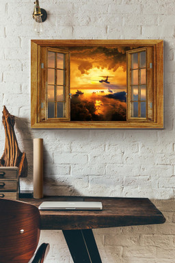 Vintage 3D Window View Gift Idea Airplane Decor Framed Prints, Canvas Paintings Wrapped Canvas 8x10