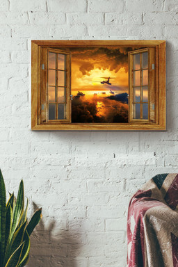 Vintage 3D Window View Gift Idea Airplane Decor Framed Prints, Canvas Paintings Framed Matte Canvas 8x10