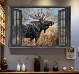 Elk Deer 3D Window View Canvas Painting Hunting Lover Gift Idea Easter Gift Father Day Framed Prints, Canvas Paintings Wrapped Canvas 8x10