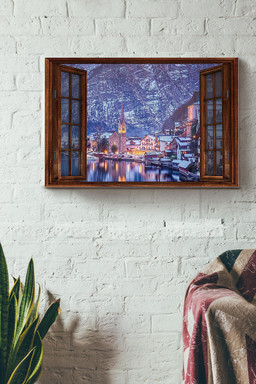 Vintage 3D Window View Gift Idea Village Winter Decor Framed Prints, Canvas Paintings Framed Matte Canvas 16x24