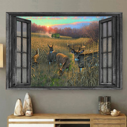 Blacktail Deer 3D Window View Gift Couple Maize Hunting Lover Da0397-Tnt Framed Prints, Canvas Paintings Framed Matte Canvas 8x10