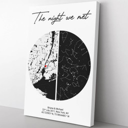 The Night We Met, Custom Map And Night Sky Stars Framed Prints, Canvas Paintings Framed Matte Canvas 8x10