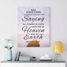 Scripture Canvas Heaven and Earth Matthew 28:18 Christian Bible Verse Meaningful Framed Prints, Canvas Paintings Framed Matte Canvas 32x48