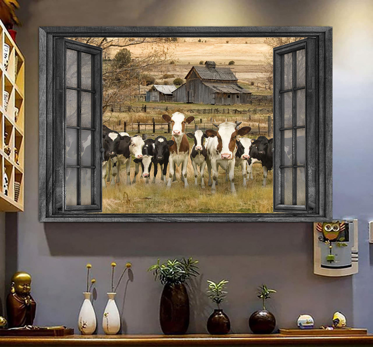 Dairy 3D Window View Canvas Painting Art Farm Animals Gift For Friend Framed Prints, Canvas Paintings Wrapped Canvas 8x10