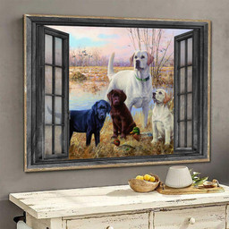 White Labrador 3D Window View Wall Arts Prints Painting Decor Labrador Puppies Ha0491-Tnt Framed Prints, Canvas Paintings Wrapped Canvas 8x10