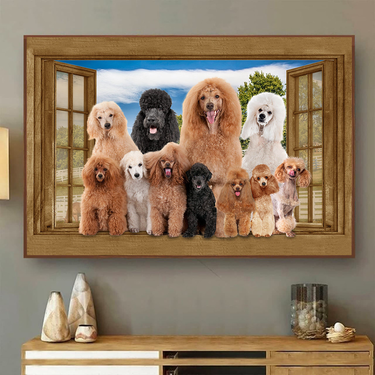 Poodle 3D Window View Canvas Painting Art 3D Window View Dogs Lover Gift For Friend Framed Prints, Canvas Paintings Wrapped Canvas 8x10