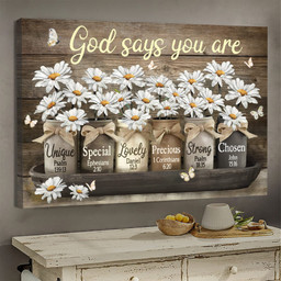 Jesus Vintage Daisy Vase God Says You Are Matte Gallery Canvas Painting, Canvas Hanging Gift Idea Framed Prints, Canvas Paintings Framed Matte Canvas 8x10