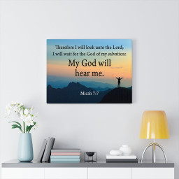 Scripture Canvas My God Will Hear Me Micah 7:7 Christian Bible Verse Meaningful Framed Prints, Canvas Paintings Framed Matte Canvas 32x48