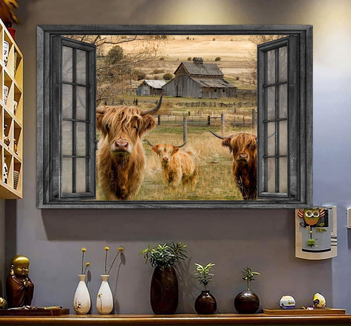 Highland Cattle 3D Window View Canvas Painting Art Farm Animals Gift For Friend Framed Prints, Canvas Paintings Wrapped Canvas 8x10