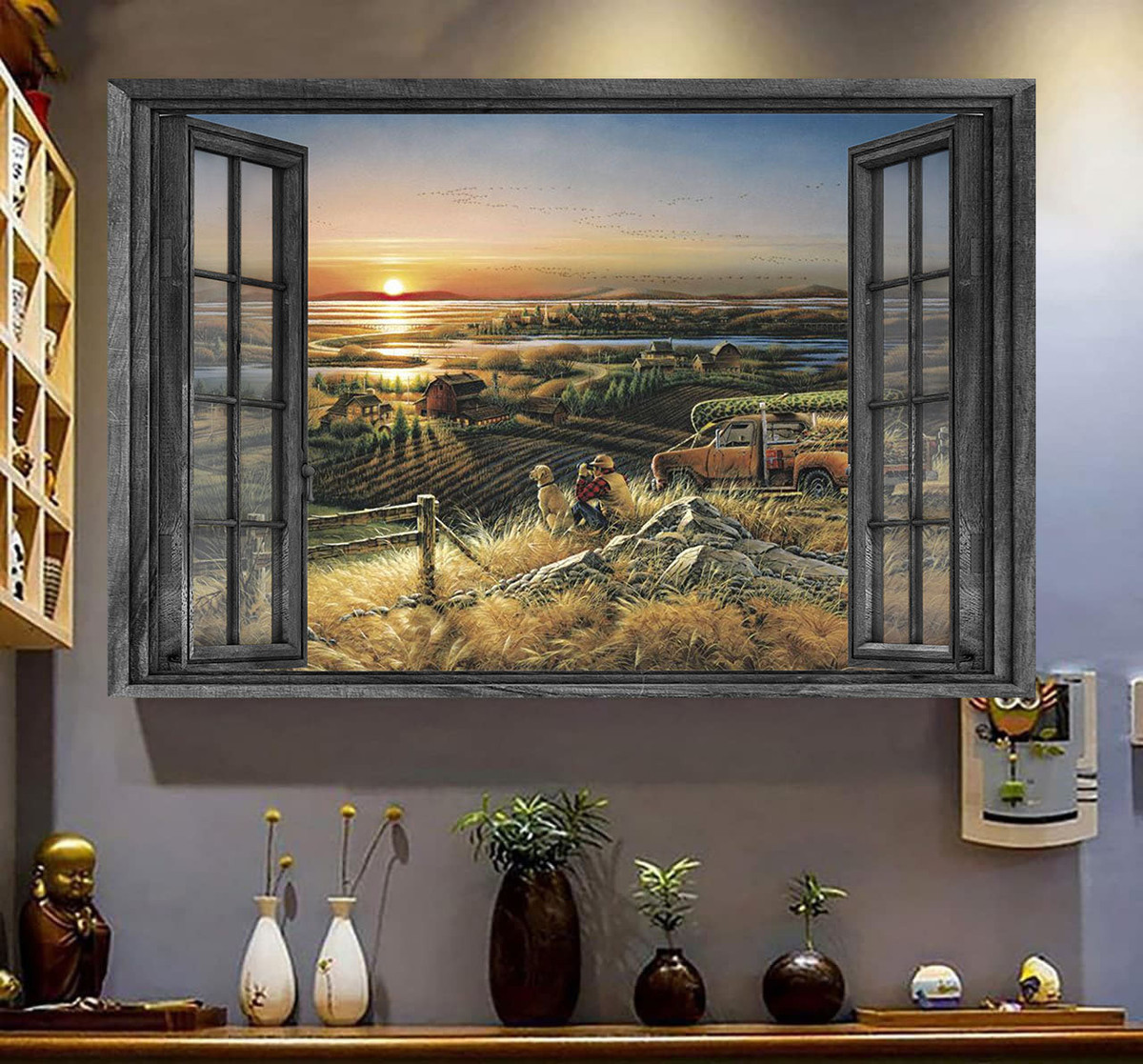 Farm Labrado 3D Window View Canvas Painting Art Gift Idea Gift Birthday Father Day Framed Prints, Canvas Paintings Wrapped Canvas 8x10