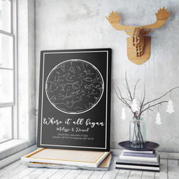 Star Map Birth Wall Art, Map Of The Stars On Birthday Gift Framed Prints, Canvas Paintings Framed Matte Canvas 12x16