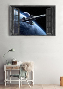 Spacecraft Star War Vintage 3D Window View Gift Idea Movie For Housewarming Framed Prints, Canvas Paintings Framed Matte Canvas 12x16