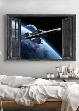 Spacecraft Star War Vintage 3D Window View Gift Idea Movie For Housewarming Framed Prints, Canvas Paintings Framed Matte Canvas 24x36