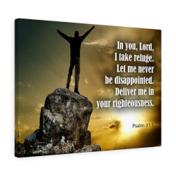Scripture Canvas Never Be Disappointed Psalm 31:1 Christian Bible Verse Meaningful Framed Prints, Canvas Paintings Framed Matte Canvas 12x16