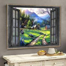 Turkey 3D Window View Wall Arts Painting Prints Peaceful Farm Ha0525-Tnt Framed Prints, Canvas Paintings Framed Matte Canvas 8x10