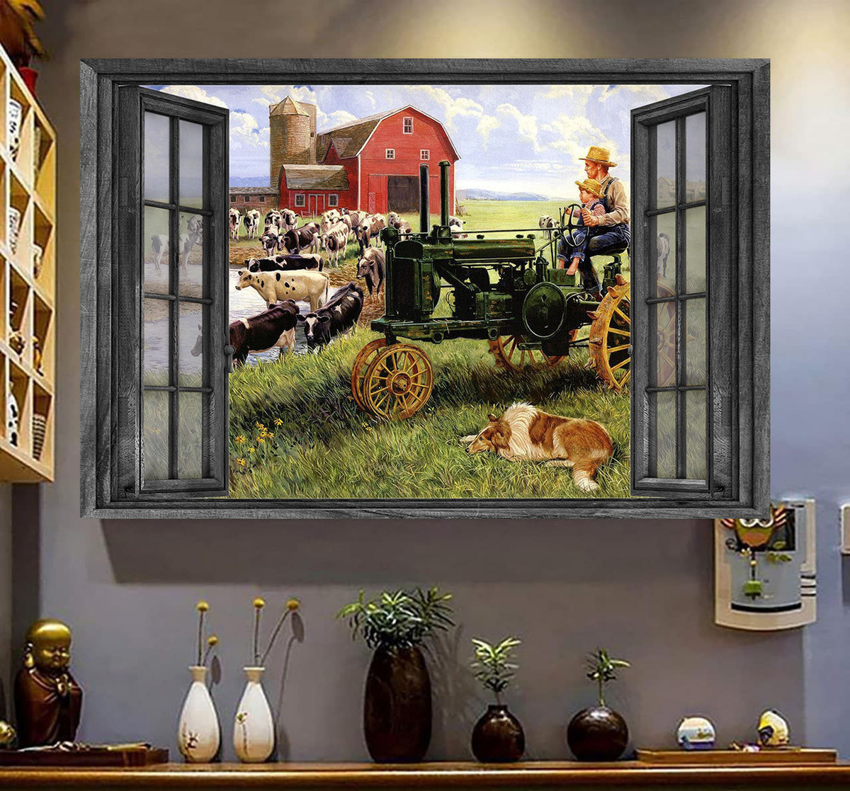 Vintage Retro Farmer Canvas Painting Art 3D Window View Gift Idea Framed Prints, Canvas Paintings Wrapped Canvas 8x10