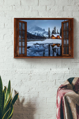 Vintage 3D Window View Gift Idea Lake Village Winter Decor Framed Prints, Canvas Paintings Framed Matte Canvas 8x10