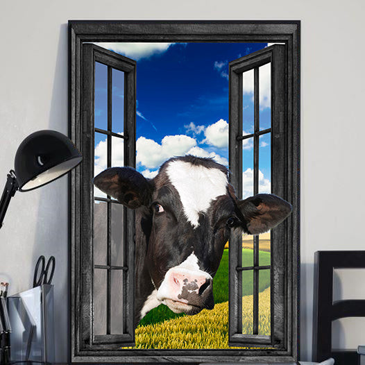 Holstein Cow 3D Window View Canvas Painting Prints Framed Prints, Canvas Paintings Wrapped Canvas 8x10