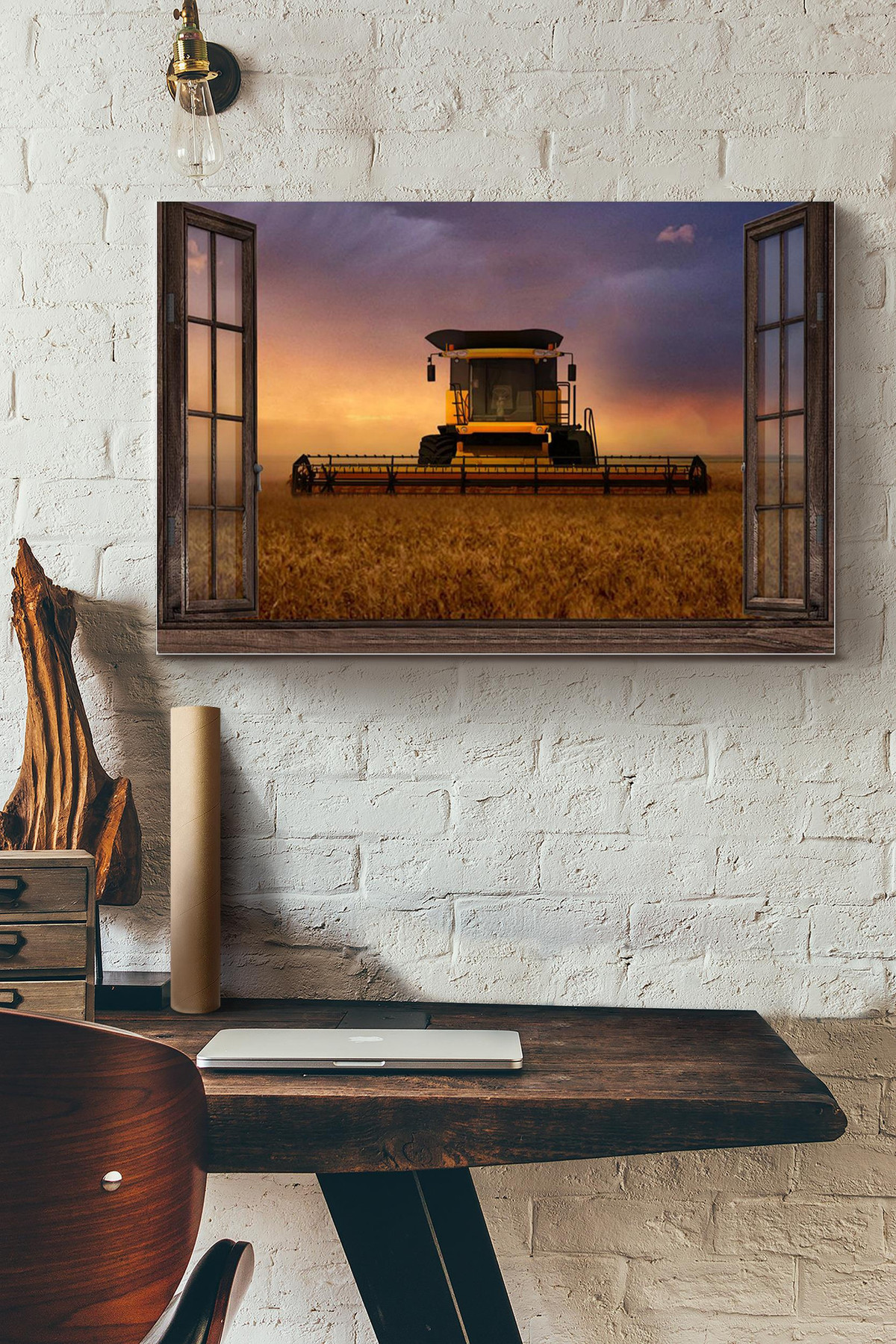 Nh Combine Tractor Window View Poster
