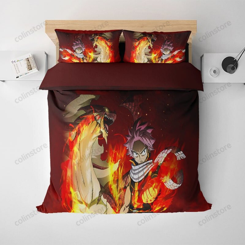Natsu Igneel Premium Brushed Anime Fairy Tail Bedding Bedding Set Duvet (No Comforter) Twin Full King Queen Size Bed Cover Set Duvet With Pillowcases Aeticon Bedding Set