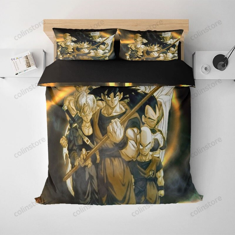 Dragon Ball Team Goku Ready To Fight Embossed Down Bedding Bedding Set Duvet (No Comforter) Twin Full King Queen Size Bed Cover Set Duvet With Pillowcases Aeticon Bedding Set