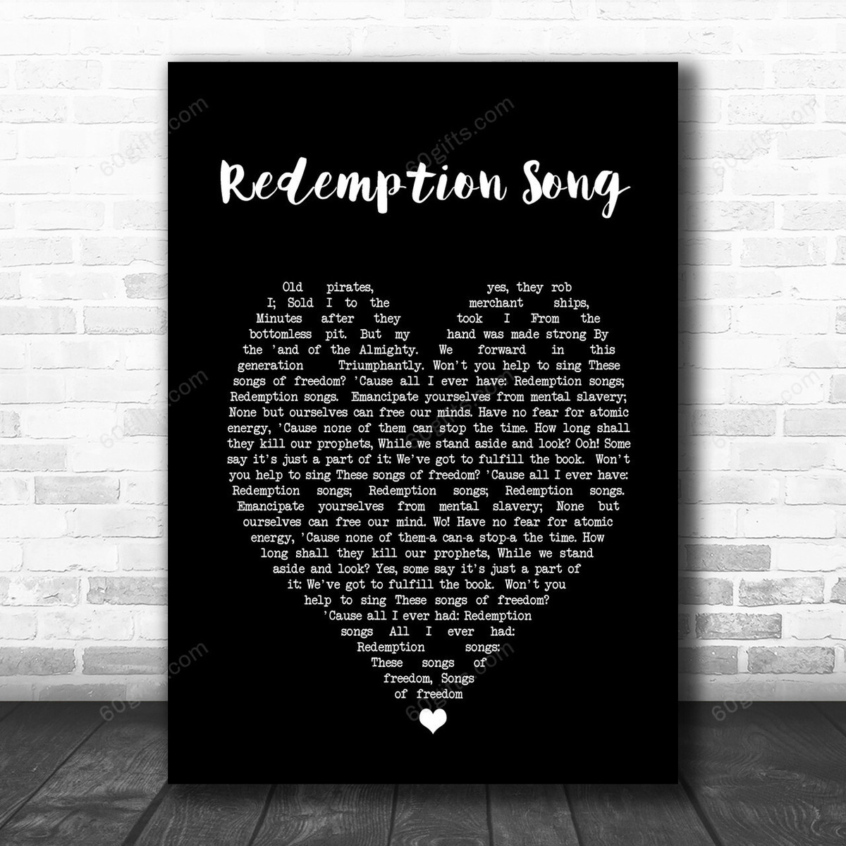 Redemption Song Bob Marley Black Heart Song Lyric Music Art Print - Canvas Print Wall Art Home Decor