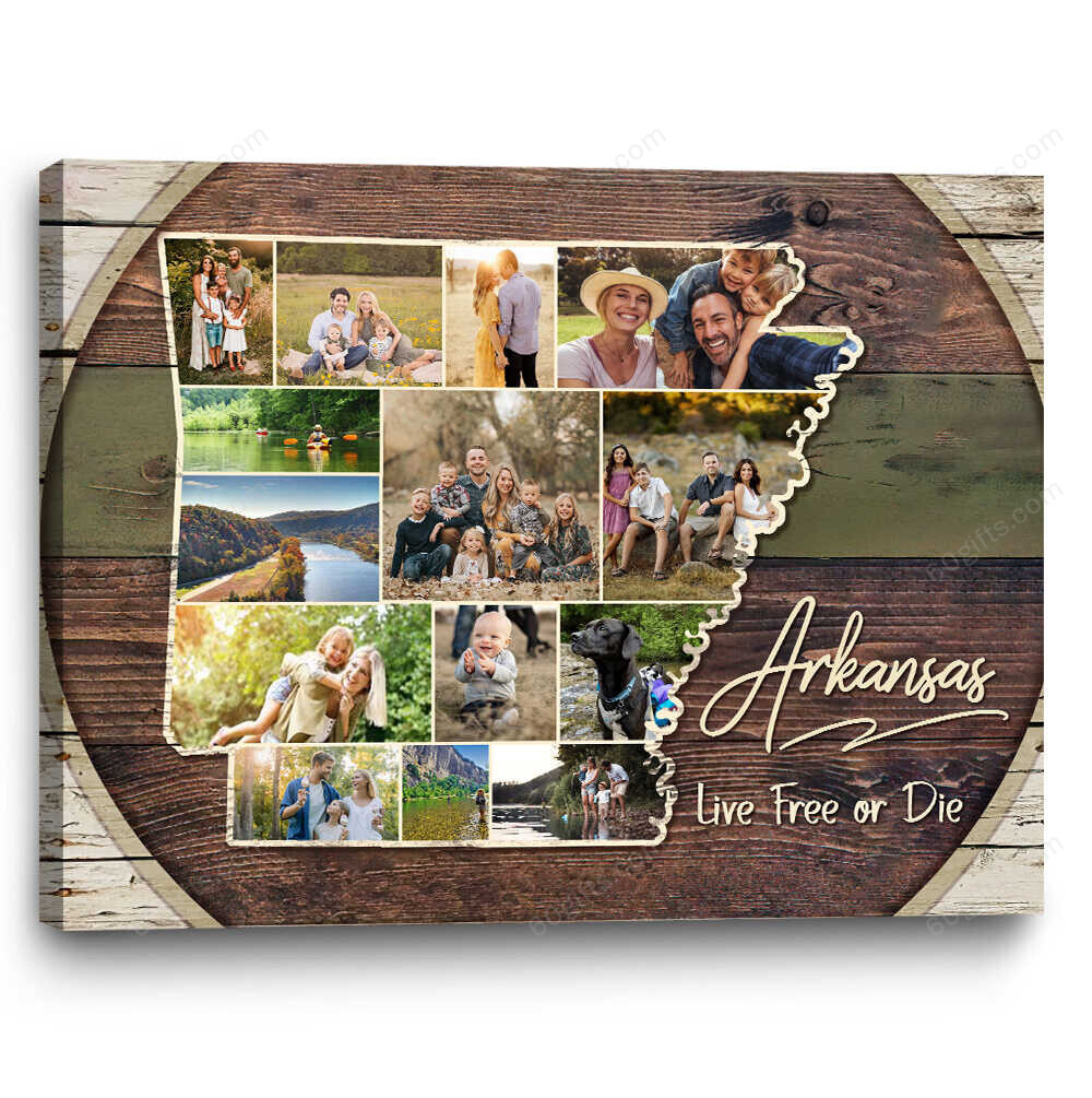 Customized Collage Photo, Arkansas State Map Collage Canvas Birthday Gift, Family Gift Ideas - Personalized Canvas Print Wall Art Home Decor