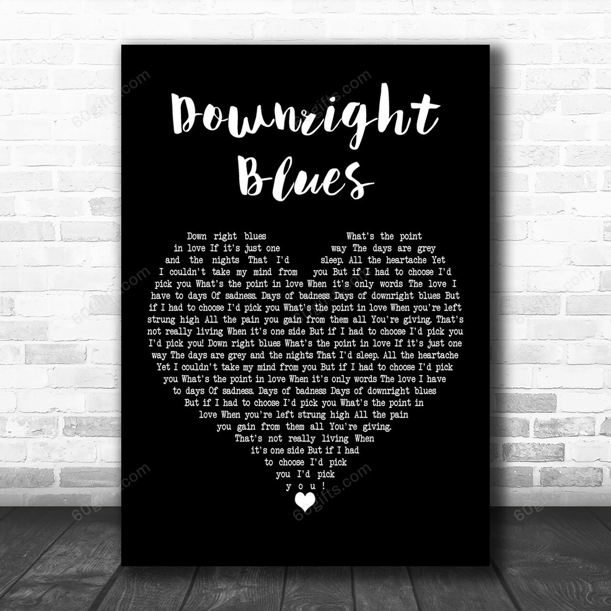 Ray Dunne Downright Blues Black Heart Decorative Art Gift Song Lyric Print - Canvas Print Wall Art Home Decor