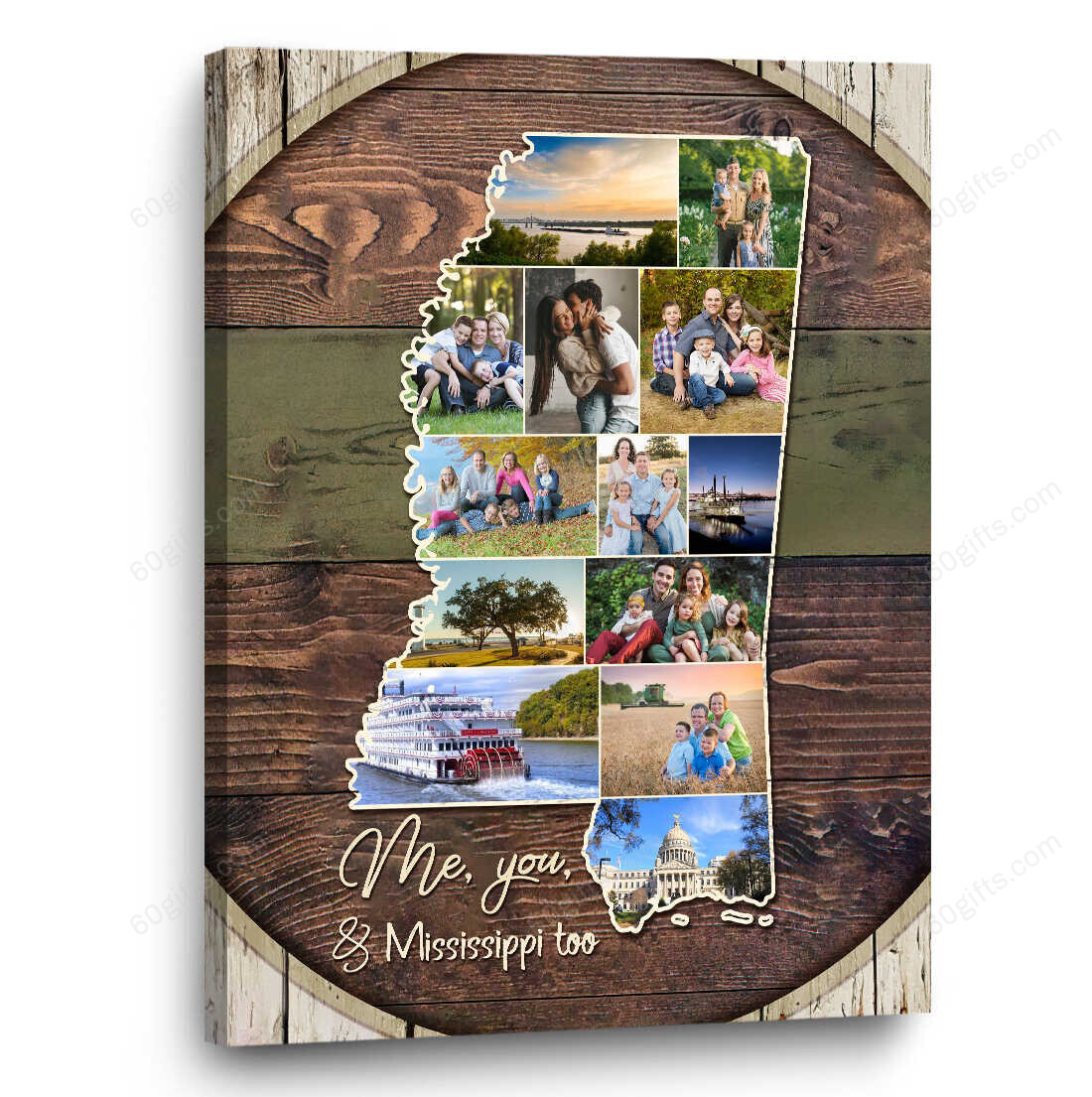 Customized Collage Photo, Mississippi State Map Collage Canvas Birthday Gift, Family Gift Ideas - Personalized Canvas Print Wall Art Home Decor