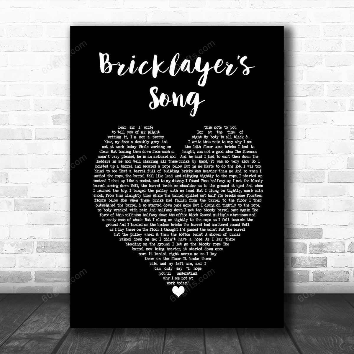Ray Stevens Bricklayer?s Song Black Heart Decorative Art Gift Song Lyric Print - Canvas Print Wall Art Home Decor