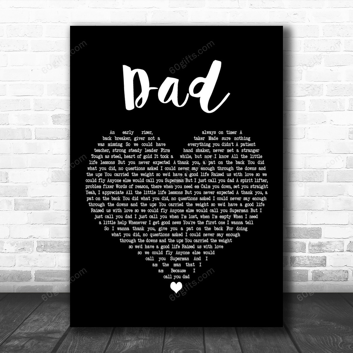 Tyler Wood Dad Black Heart Decorative Art Gift Song Lyric Print - Canvas Print Wall Art Home Decor