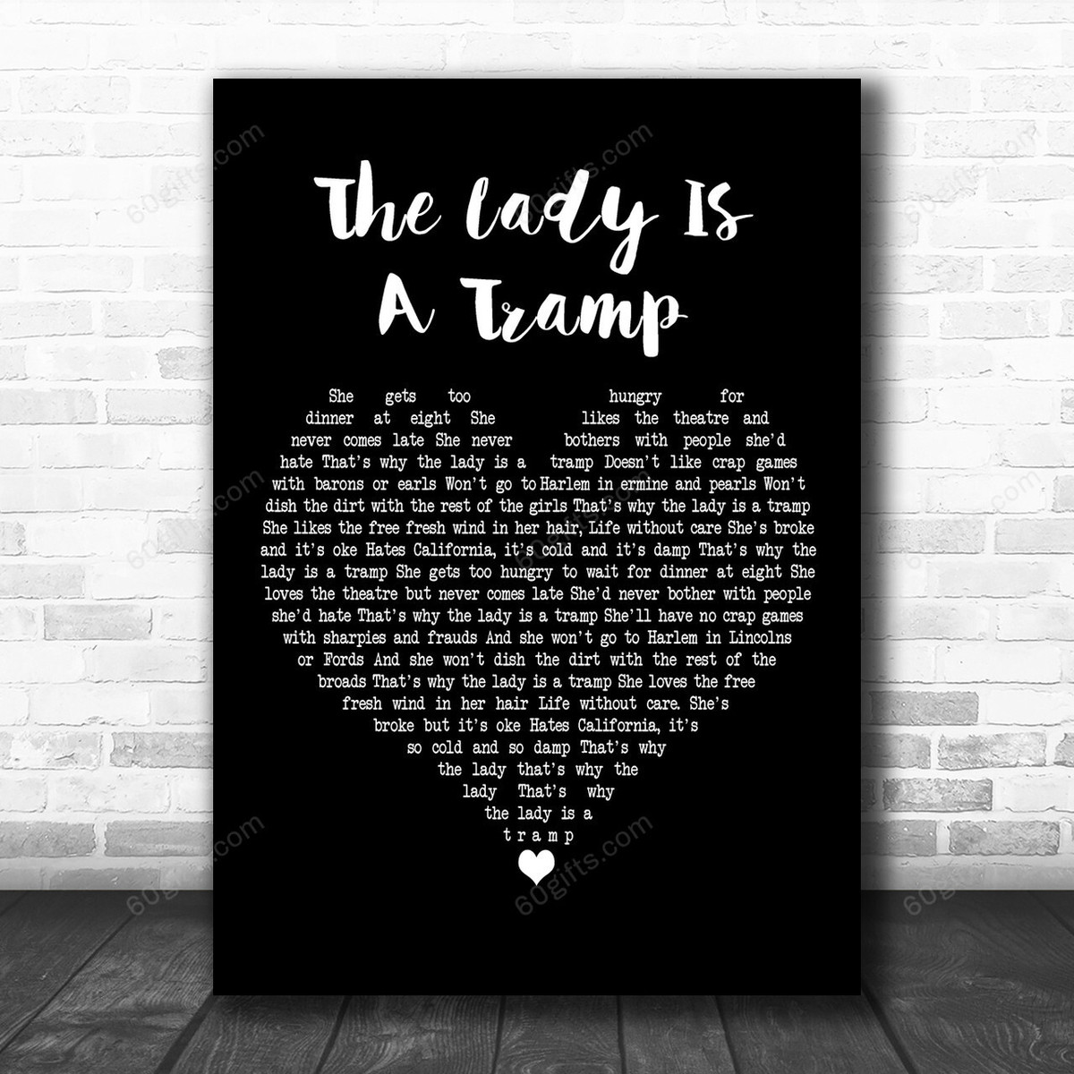 Frank Sinatra The Lady Is A Tramp Black Heart Decorative Art Gift Song Lyric Print - Canvas Print Wall Art Home Decor