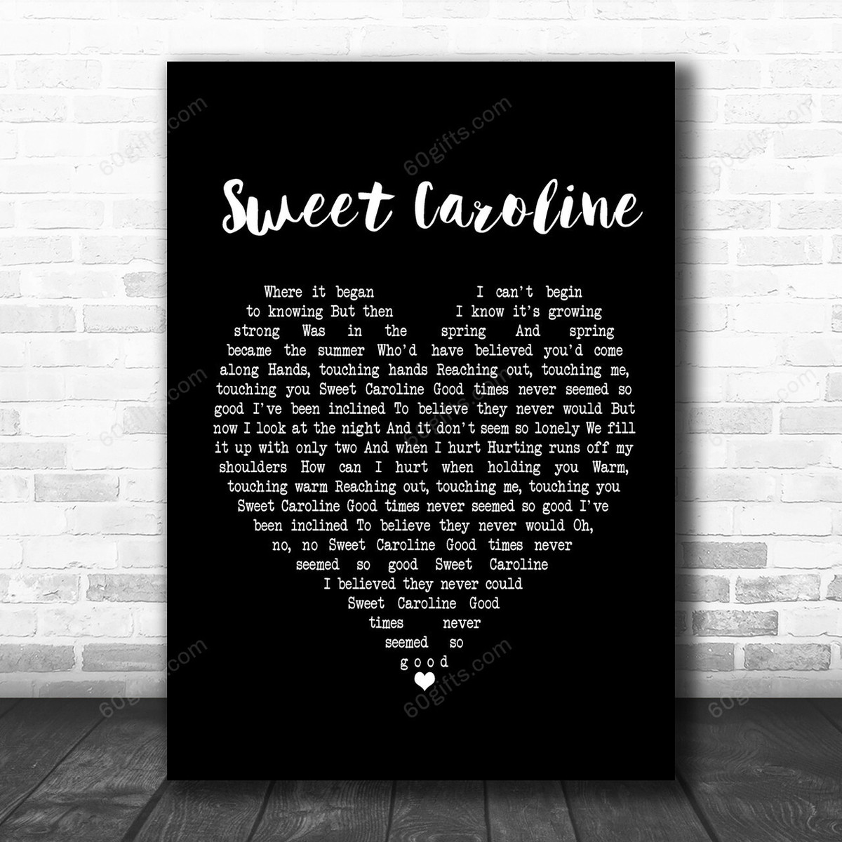 Neil Diamond Sweet Caroline Black Heart Song Lyric Art Print - Canvas Print Wall Art Home Decor