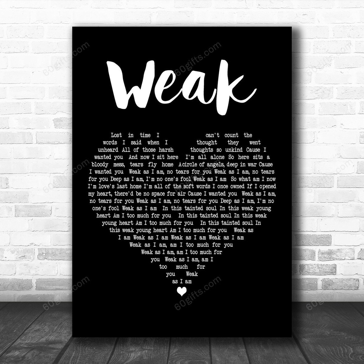 Skunk Anansie Weak Black Heart Decorative Art Gift Song Lyric Print - Canvas Print Wall Art Home Decor