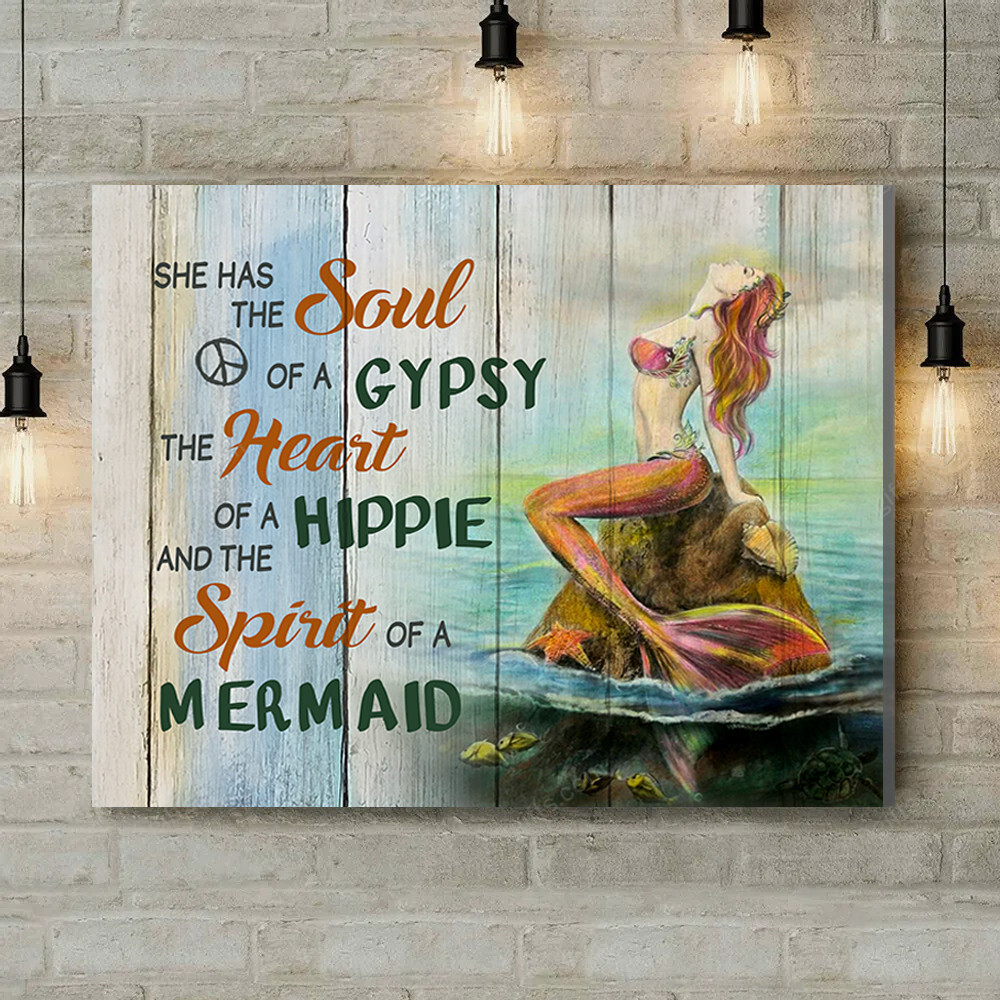 Inspirational & Motivational Wall Art Housewarming Gift Spirit Of - Mermaid Canvas Print Coastal Decor