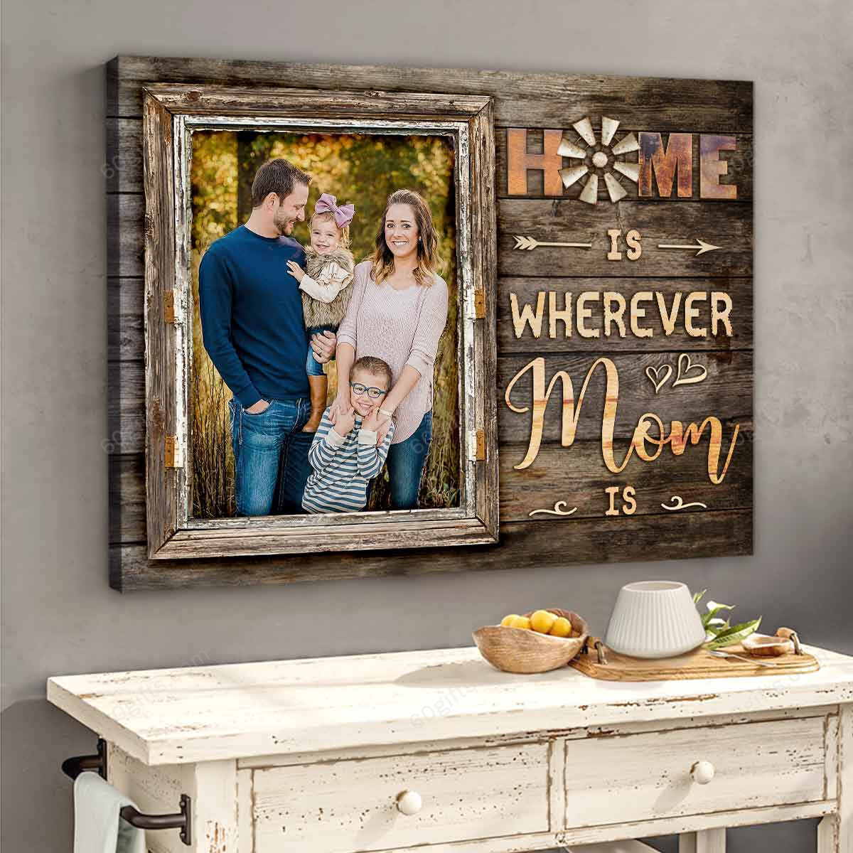 Customized Photo Mother's Day Gift Home Is Wherever Mom Is - Personalized Canvas Print Wall Art Home Decor