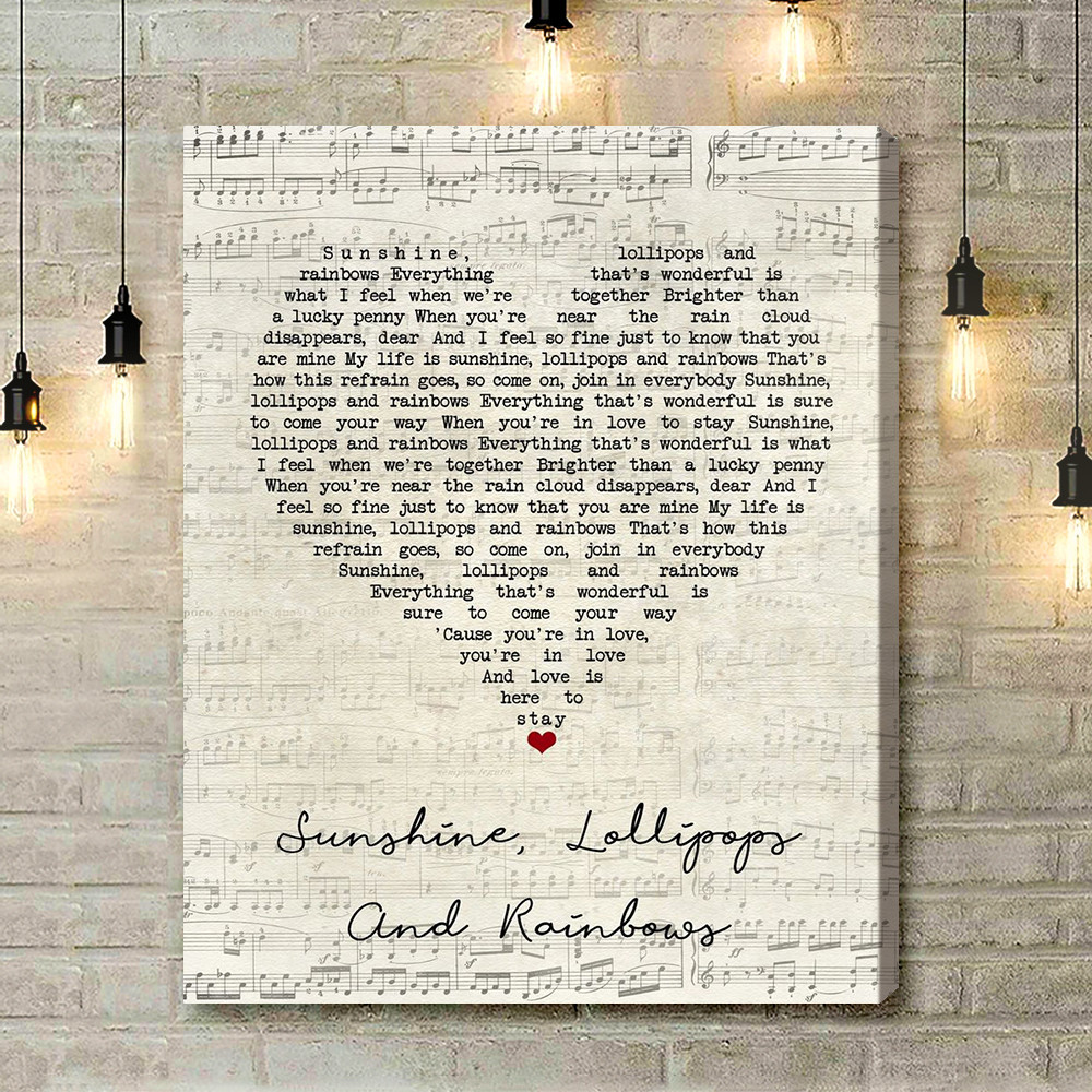 Lesley Gore Sunshine, Lollipops And Rainbows Script Heart Song Lyric Art Print - Canvas Print Wall Art Home Decor