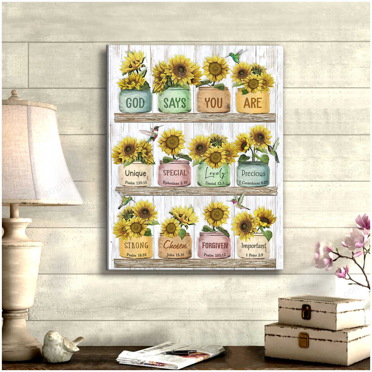 Housewarming Gifts Floral Decor God Says - Hummingbird And Sunflower Canvas Print Wall Art Home Decor