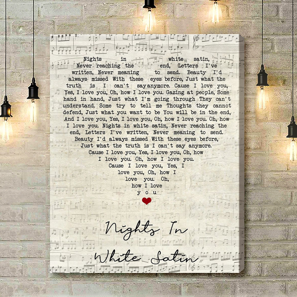Moody Blues Nights In White Satin Script Heart Song Lyric Art Print - Canvas Print Wall Art Home Decor