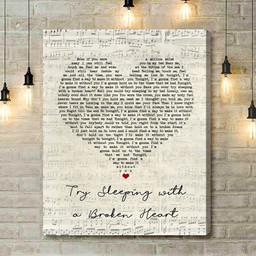 Alicia Keys Try Sleeping With A Broken Heart Script Heart Song Lyric Art Print - Canvas Print Wall Art Home Decor